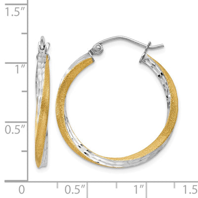 14K & Rhodium Diamond-cut Twisted Hoop Earrings, 25 x 2.5mm