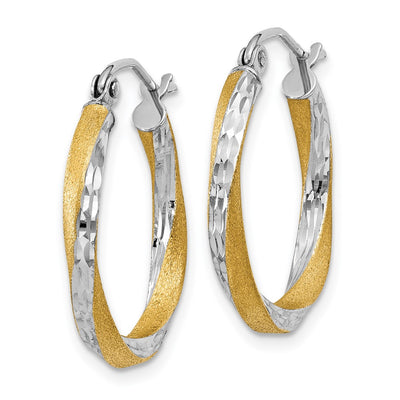 14K & Rhodium Diamond-cut Twisted Hoop Earrings, 20 x 2.5mm