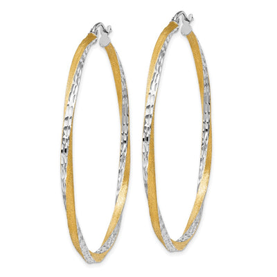 14K & Rhodium Diamond-cut Twisted Hoop Earrings, 50 x 2.5mm