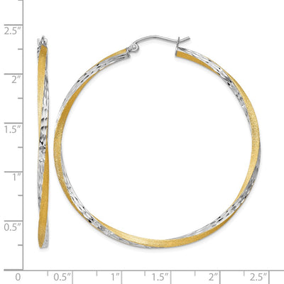 14K & Rhodium Diamond-cut Twisted Hoop Earrings, 50 x 2.5mm