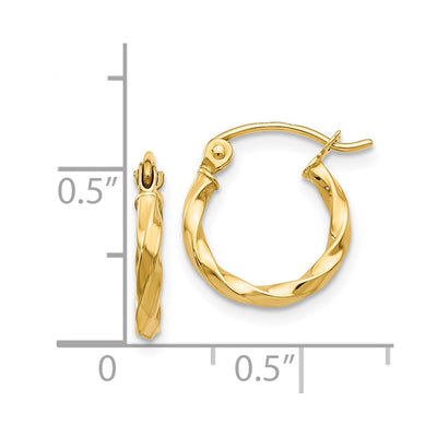 14K Twist Polished Hoop Earring, 10 x 2mm