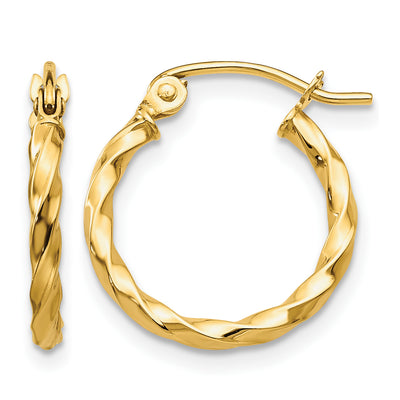 14K Twist Polished Hoop Earring, 12 x 2mm