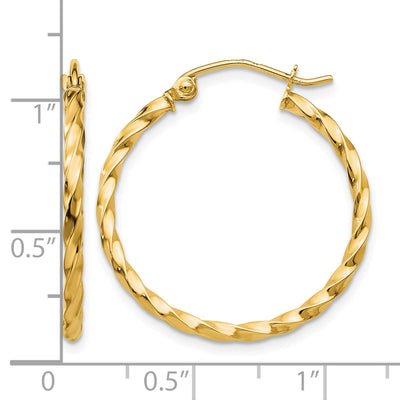 14K Twist Polished Hoop Earring, 22 x 2mm