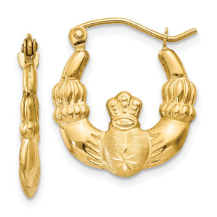 14k Polished and Satin Claddagh Hoop Earrings (Style TE419)