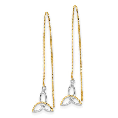 14K w/Rhodium D/C Box Chain Celtic Knot Threader Earrings