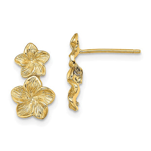 14K Double Plumeria Flower Post Dangle Earrings (Style TE722)
