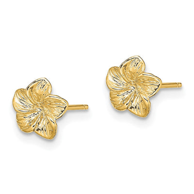 14K Plumeria Flower Post Earrings, 7.2 x 7.2mm
