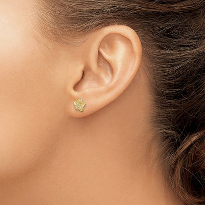 14K Plumeria Flower Post Earrings, 7.2 x 7.2mm