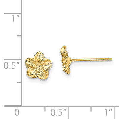 14K Plumeria Flower Post Earrings, 7.2 x 7.2mm