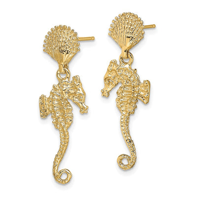 14K Shell & Seahorse Dangle Earrings