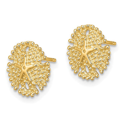 14K Textured Sand Dollar Post Earrings, 10.8 x 10.3mm