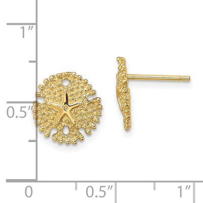 14K Textured Sand Dollar Post Earrings, 10.8 x 10.3mm
