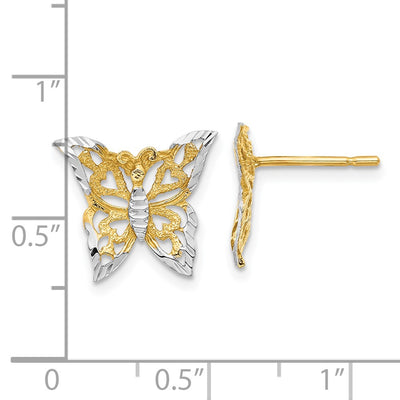 14K w/Rhodium Butterfly Post Earrings
