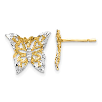 14K w/Rhodium Butterfly Post Earrings