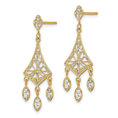 14K w/Rhodium Filigree D/C Chandelier Dangle Earrings
