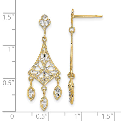 14K w/Rhodium Filigree D/C Chandelier Dangle Earrings