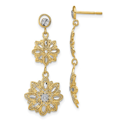 14K w/Rhodium D/C Filigree Floral Post Dangle Earrings