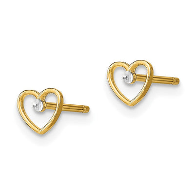 14K w/ Rhodium D/C Heart Post Earrings, 5 x 5mm