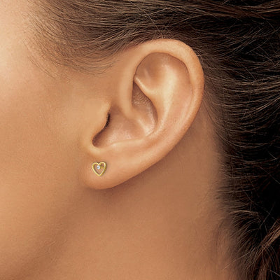 14K w/ Rhodium D/C Heart Post Earrings, 5 x 5mm