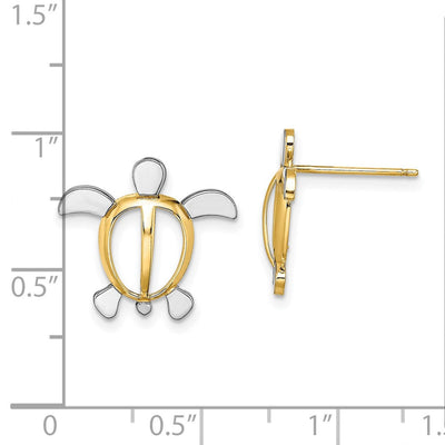 14K W/ Rhodium Sea Turtle Post Earrings, 15.25 x 16.65mm