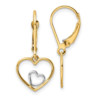 14K w/Rhodium Heart in Heart Leverback Dangle Earrings