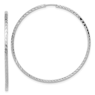 14k White Gold Diamond-cut Square Tube Endless Hoop Earrings (Style TF1000W)