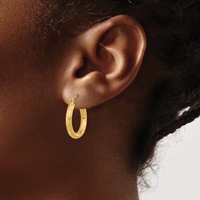 14K Polished Satin and Diamond-cut Hoop Earrings, 21.25 x 3mm