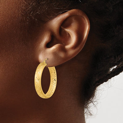 14K Polished Satin and Diamond-cut Hoop Earrings, 21.25 x 3mm