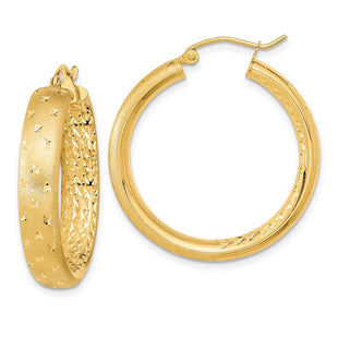 14k Polished Satin and Diamond-cut Hoop Earrings (Style TF1045)