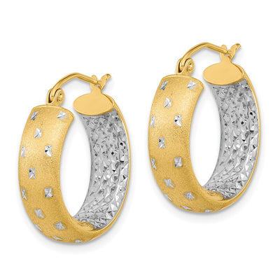14K White Rhodium Polished Satin Diamond-cut In/Out Hoop Earrings, 21 x 5.75mm