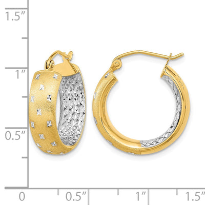 14K White Rhodium Polished Satin Diamond-cut In/Out Hoop Earrings, 21 x 5.75mm