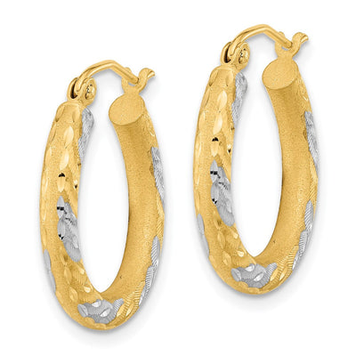 14K White Rhodium Diamond-cut Satin Hoop Earrings, 21.75 x 3mm