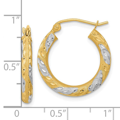 14K White Rhodium Diamond-cut Satin Hoop Earrings, 21.75 x 3mm