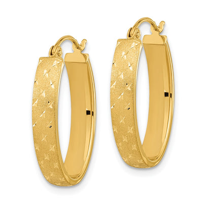 14K Polished Satin Diamond-cut Hoop Earrings, 22.5 x 4mm