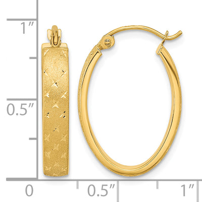 14K Polished Satin Diamond-cut Hoop Earrings, 22.5 x 4mm