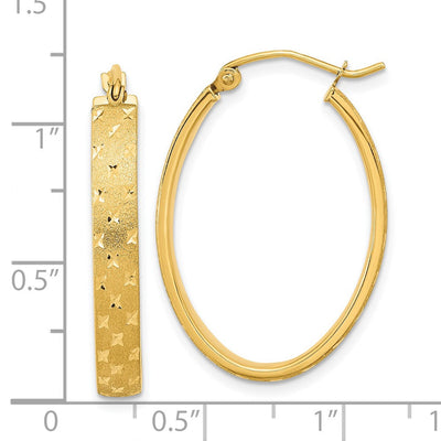 14K Polished Satin Diamond-cut Hoop Earrings, 29 x 4mm