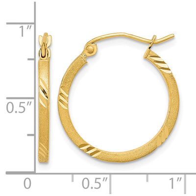 14K Satin Diamond-cut Square Tube Hoop Earrings, 21.75 x 1.75mm