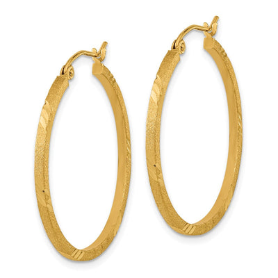 14K Satin Diamond-cut Square Tube Hoop Earrings, 31.5 x 1.75mm