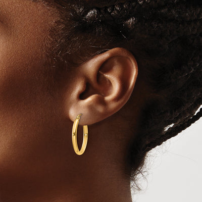 14K Polished Oval Tube Hoop Earrings, 24 x 2.75mm