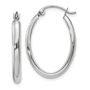 14k White Gold Polished Oval Tube Hoop Earrings (Style TF112)