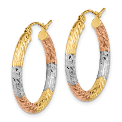 14K w/White and Rose Rhodium Polished Diamond-cut Hoop Earrings, 27.25 x 25.7mm