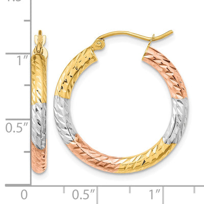 14K w/White and Rose Rhodium Polished Diamond-cut Hoop Earrings, 27.25 x 25.7mm