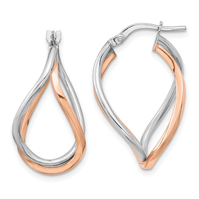 14K Yellow Gold w/White Rhodium and Rose Gold-plated Swirl Hoops