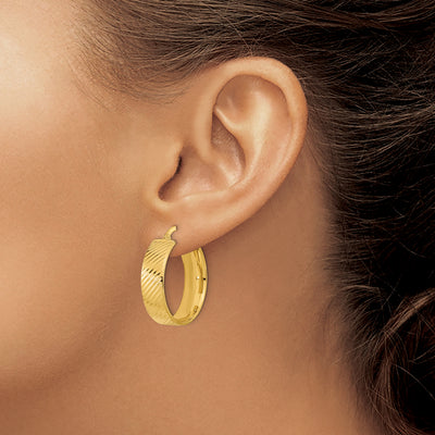 14K Polished Textured Hinged Hoop Earrings, 26.5 x 8mm