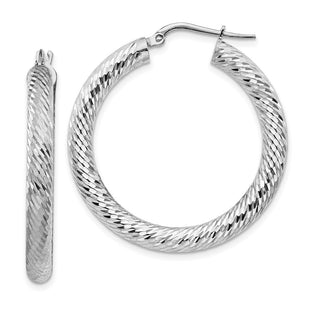 14k White Gold Diamond-cut Round Hoop Earrings (Style TF1335W)
