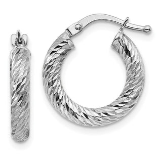 14k White Gold Diamond-cut Round Hoop Earrings (Style TF1339W)