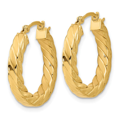 14K Polished Twisted Hoop Earrings, 22.5 x 3mm