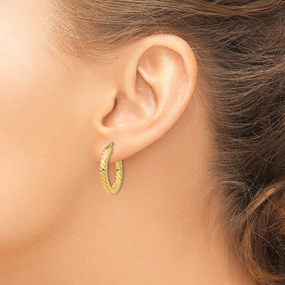 14K Polished Twisted Hoop Earrings, 22.5 x 3mm