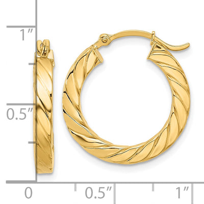 14K Polished Twisted Hoop Earrings, 22.5 x 3mm
