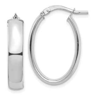 14k White Gold High Polished Oval Hoop Earrings (Style TF1407W)